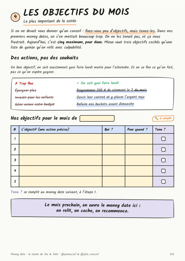 Page 5 : les objectifs du mois